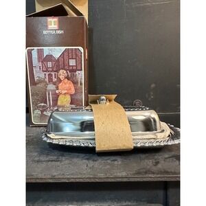 Vintage Irvinware Chrome Plated Butter Dish with Lid 1971 New in Box USA Made